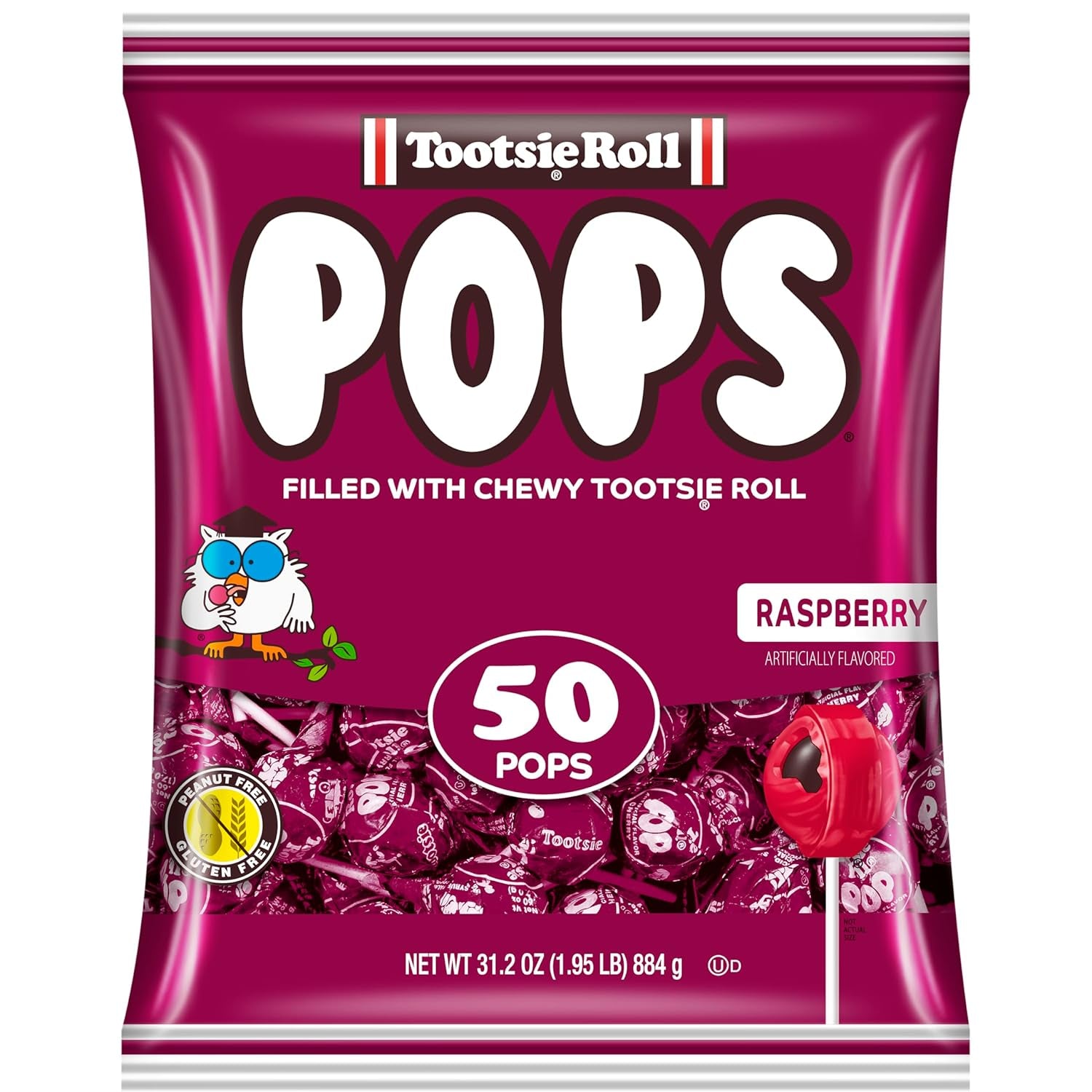 Tootsie Pops Raspberry Flavored Lollipops, 50 Count, 1.95Lb (Pack of 1)