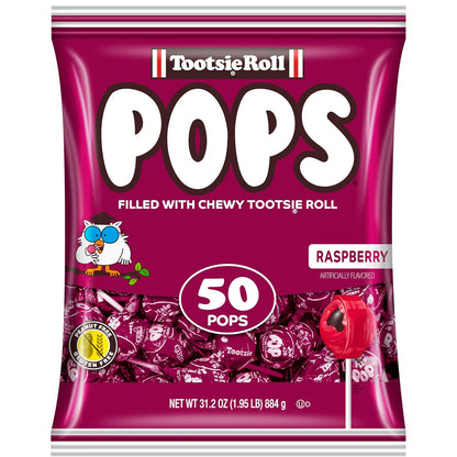 Tootsie Pops Raspberry Flavored Lollipops, 50 Count, 1.95Lb (Pack of 1)