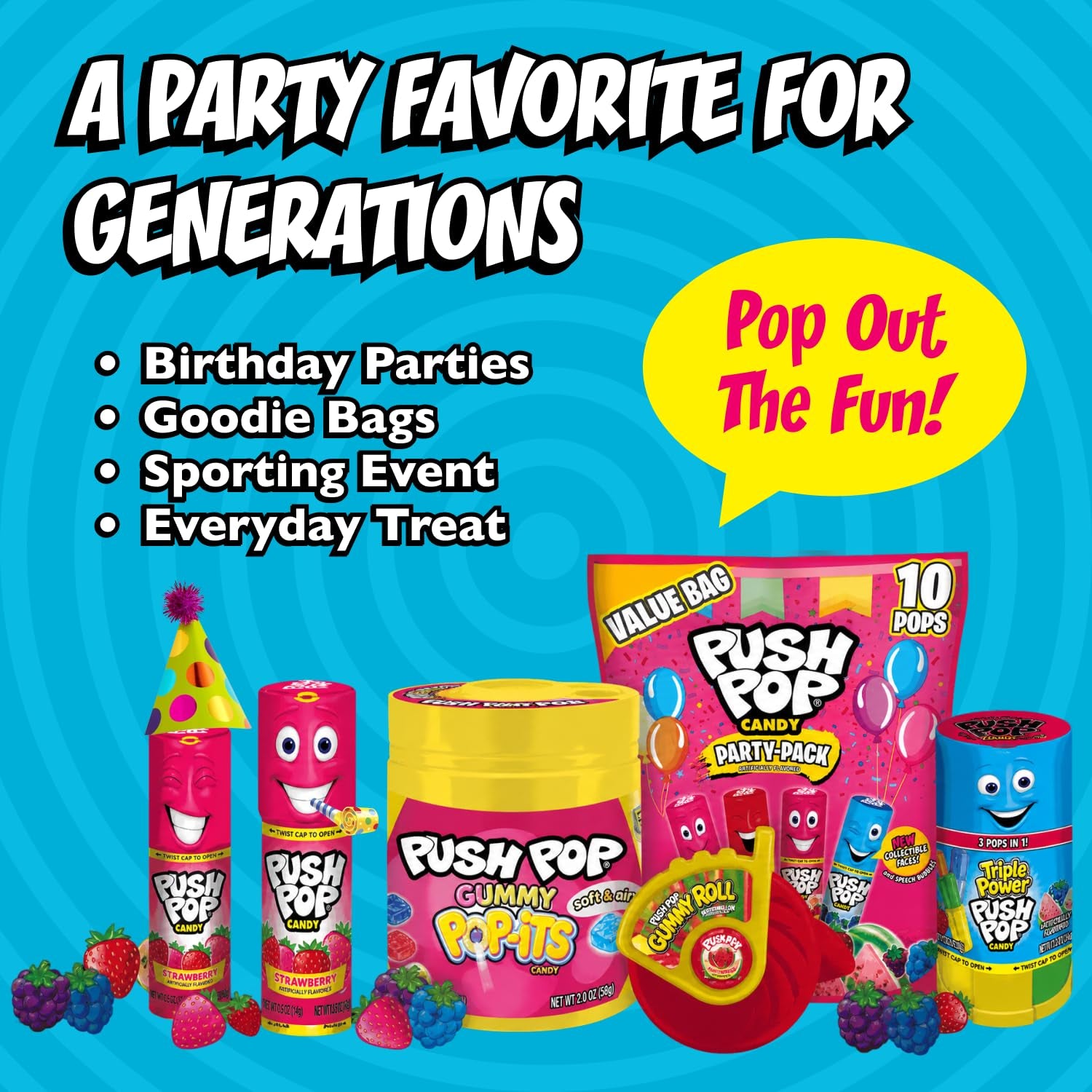 Push Pop Candy Lollipops - Individually Wrapped Variety Candy Party Pack - 24 Count