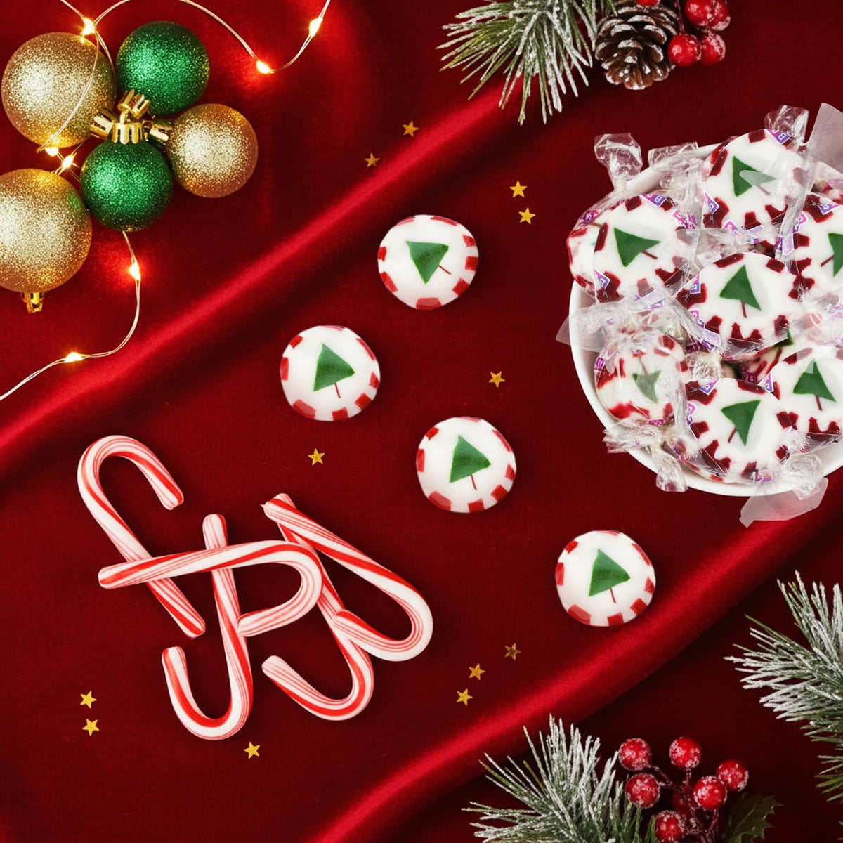 Bulk Christmas Peppermint Nougats 2 Lb Pack - Soft Chewy Mint Candy with Green Christmas Tree Center - (Approx 110 Pieces)