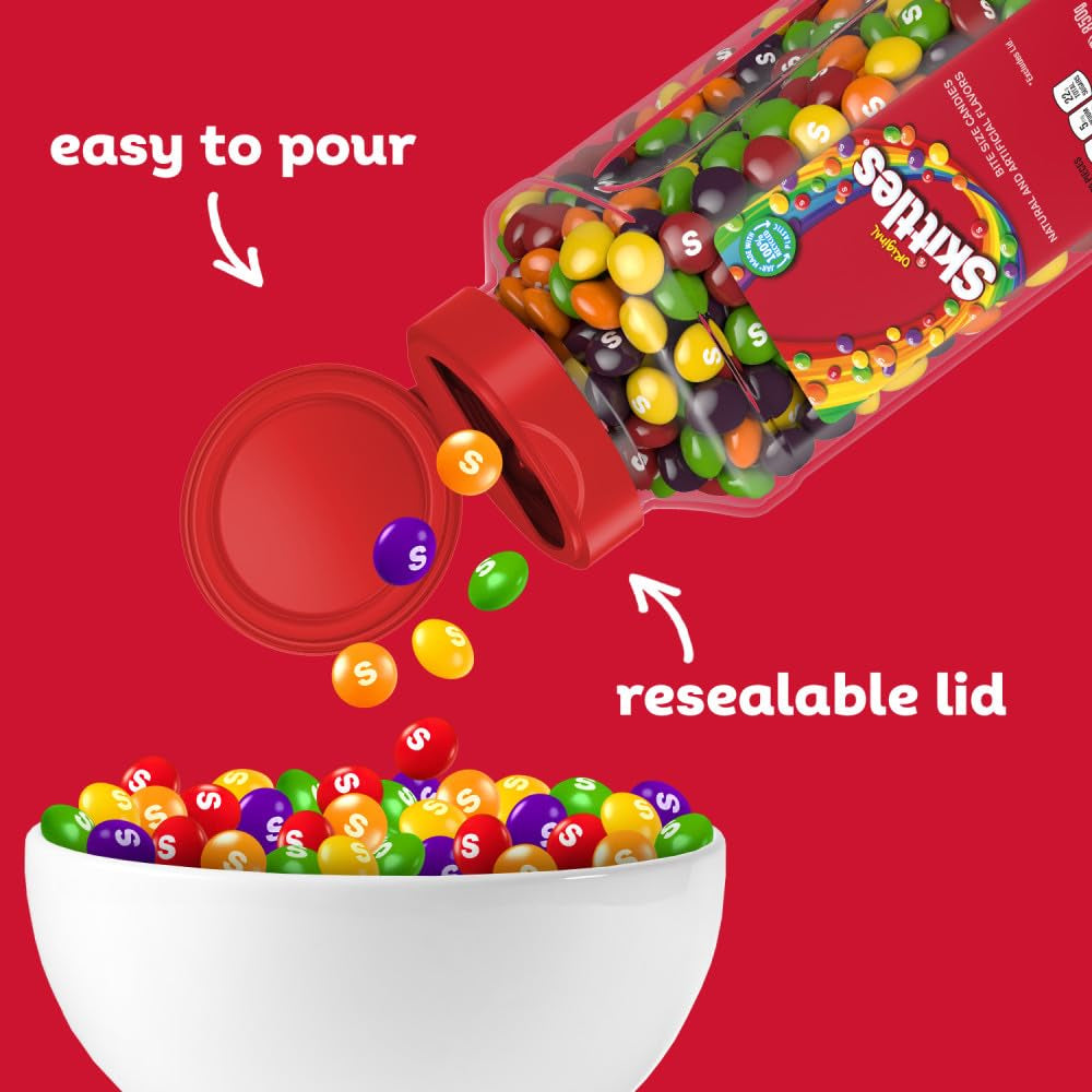 SKITTLES Original Chewy Fruity Rainbow Candy 30Oz Resealable Bulk Candy Jar