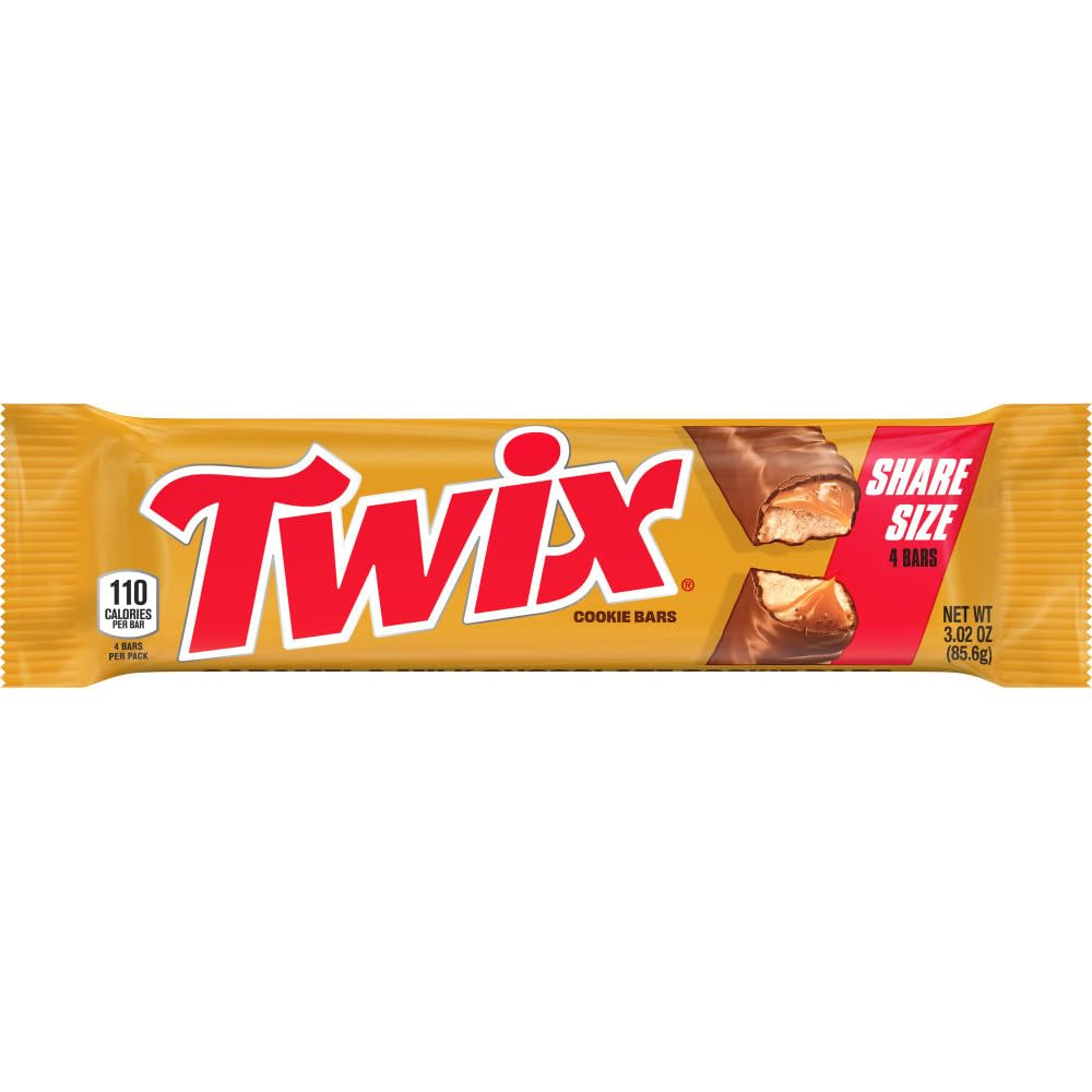 Twix Milk Chocolate Caramel Cookie Candy Bars, Share Size, 3 Ounce