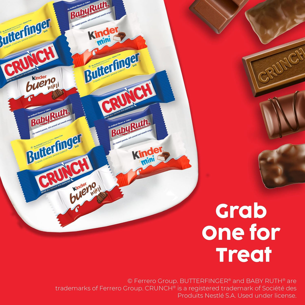 Butterfinger, CRUNCH, 100 Grand, Baby Ruth, Kinder Bueno and Kinder Chocolate, Minis Assorted Halloween Candy Bag, 165 Count, 48.05 Oz