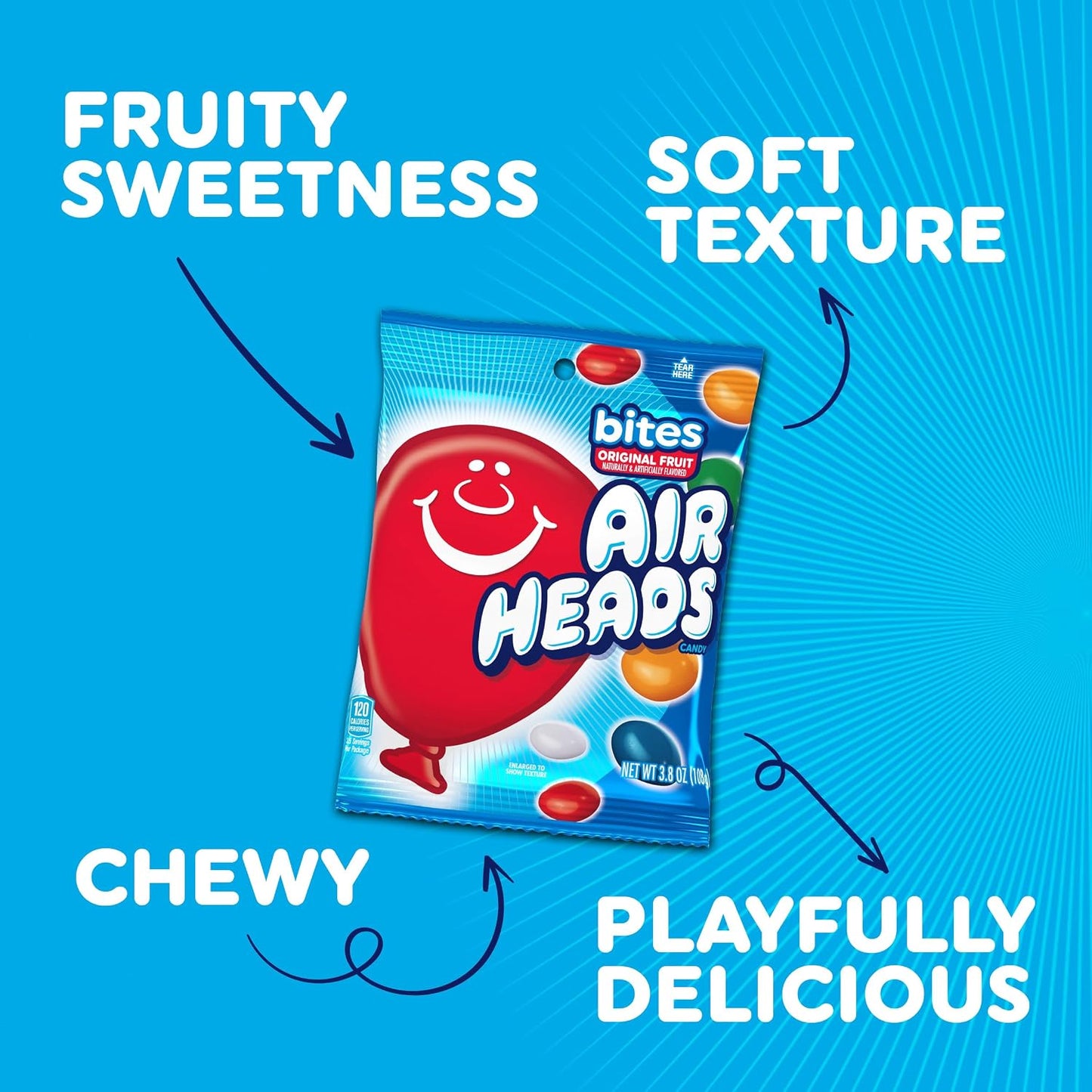 Airheads Candy Bites, Assorted Fruit Flavors, 2 Ounces (18-Pack) 