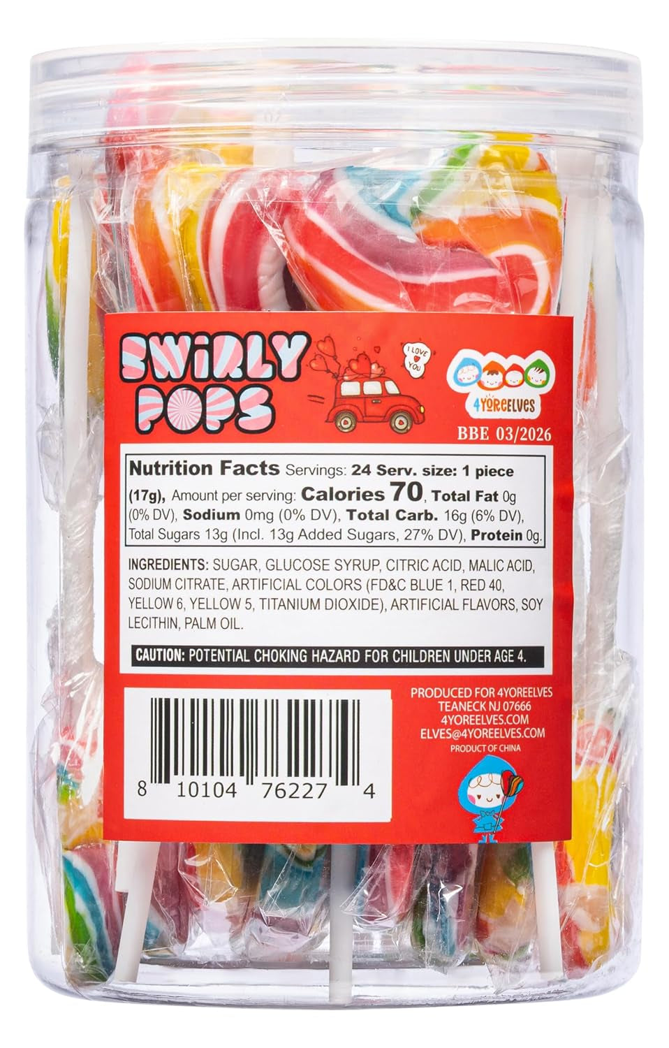 24 Heart Rainbow Lollipops Individually Wrapped, Valentines Party Favors
