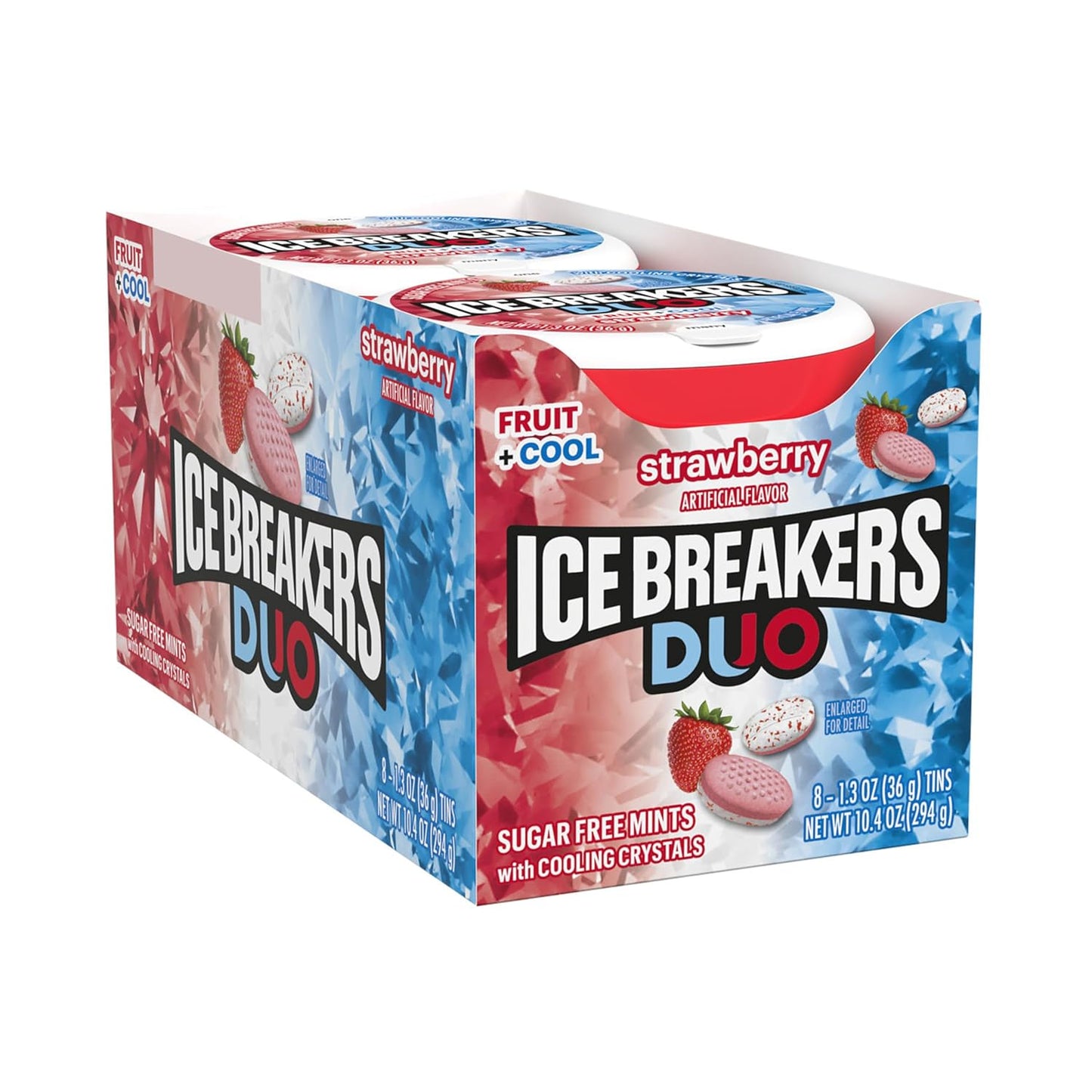ICE BREAKERS Duo Cool Strawberry Sugar-Free Mints Tins, 1.3 Oz, 8 Ct