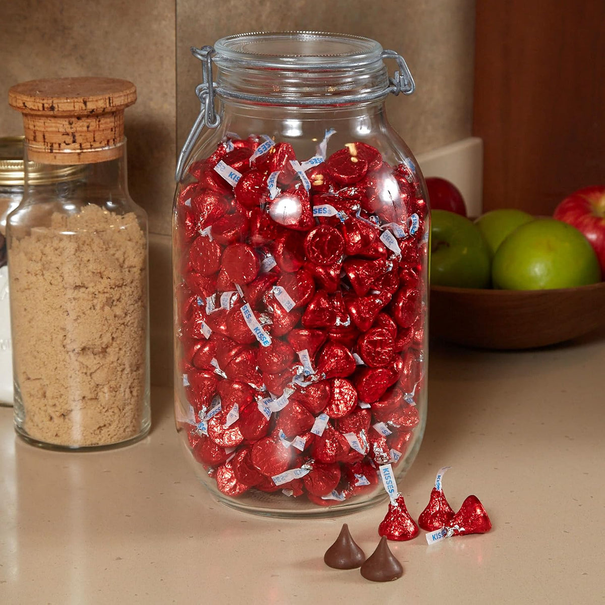 HERSHEY'S KISSES Milk Chocolate Candy Bulk Bag, Red Foils, 60 Oz