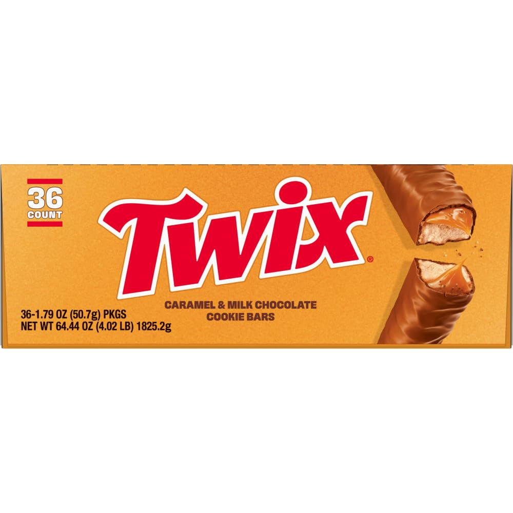 Twix Bulk Chocolate Candy Individually Wrapped - Full Size, Caramel Chocolate Cookie Candy Bars, 36 Ct Box