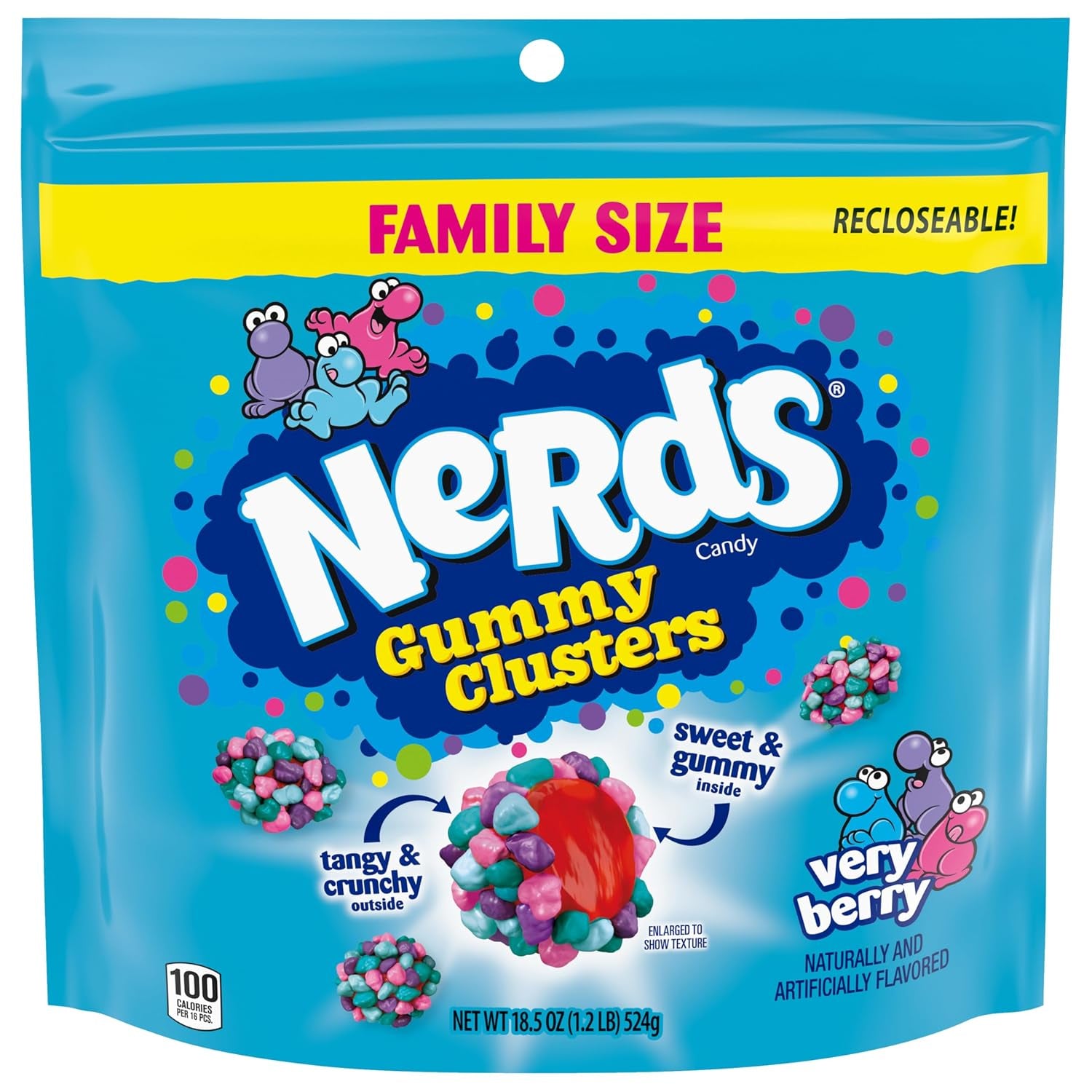 NERDS Gummy Clusters, Candy, Very Berry, Crunchy and Gummy, 18.5 Oz