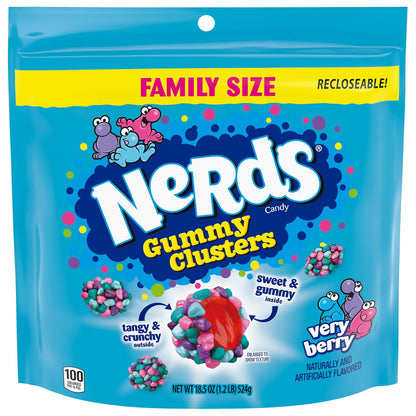NERDS Gummy Clusters, Candy, Very Berry, Crunchy and Gummy, 18.5 Oz
