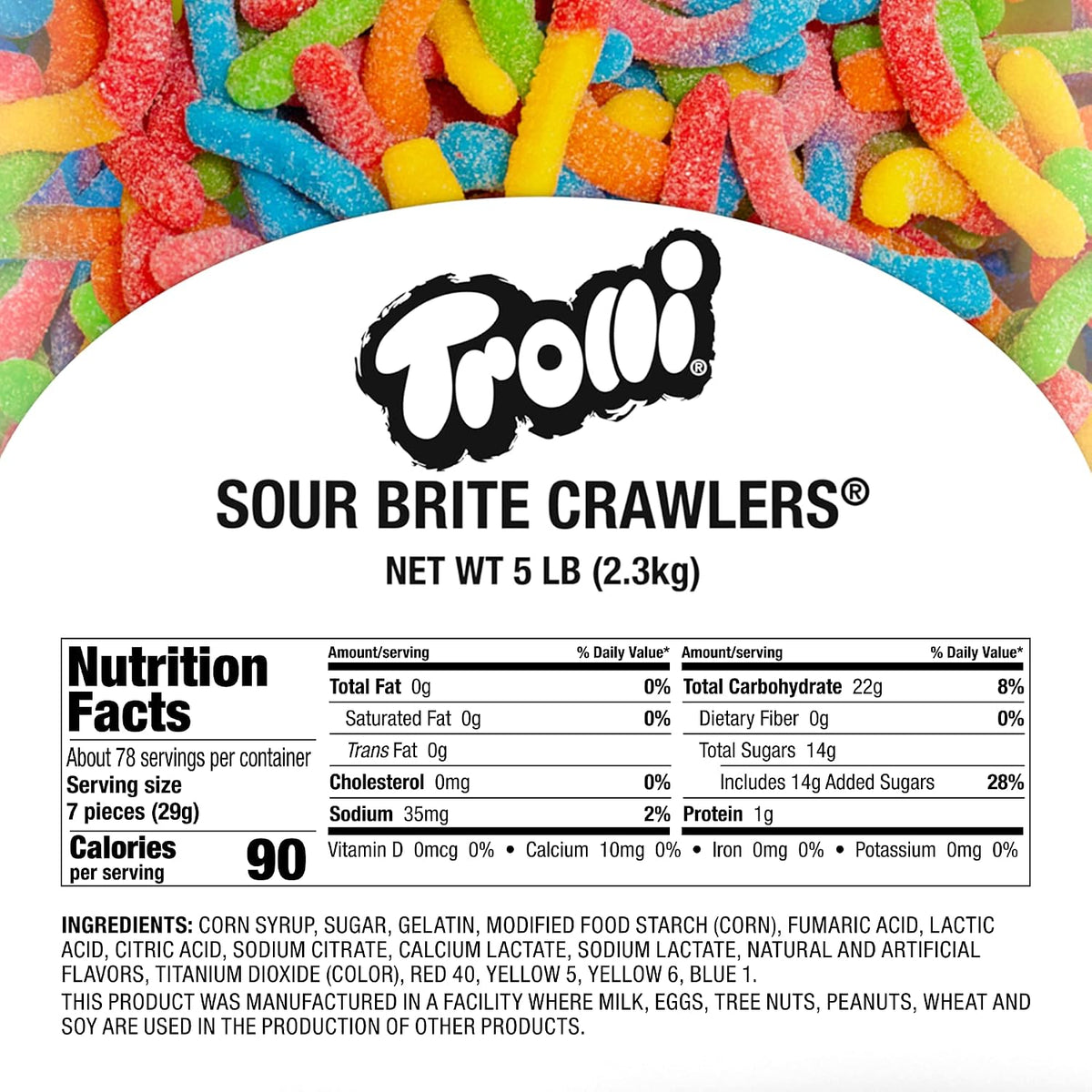 Trolli Sour Brite Crawlers Candy, Sweet & Sour Gummy Worms, Bulk Bag, 5 Lb