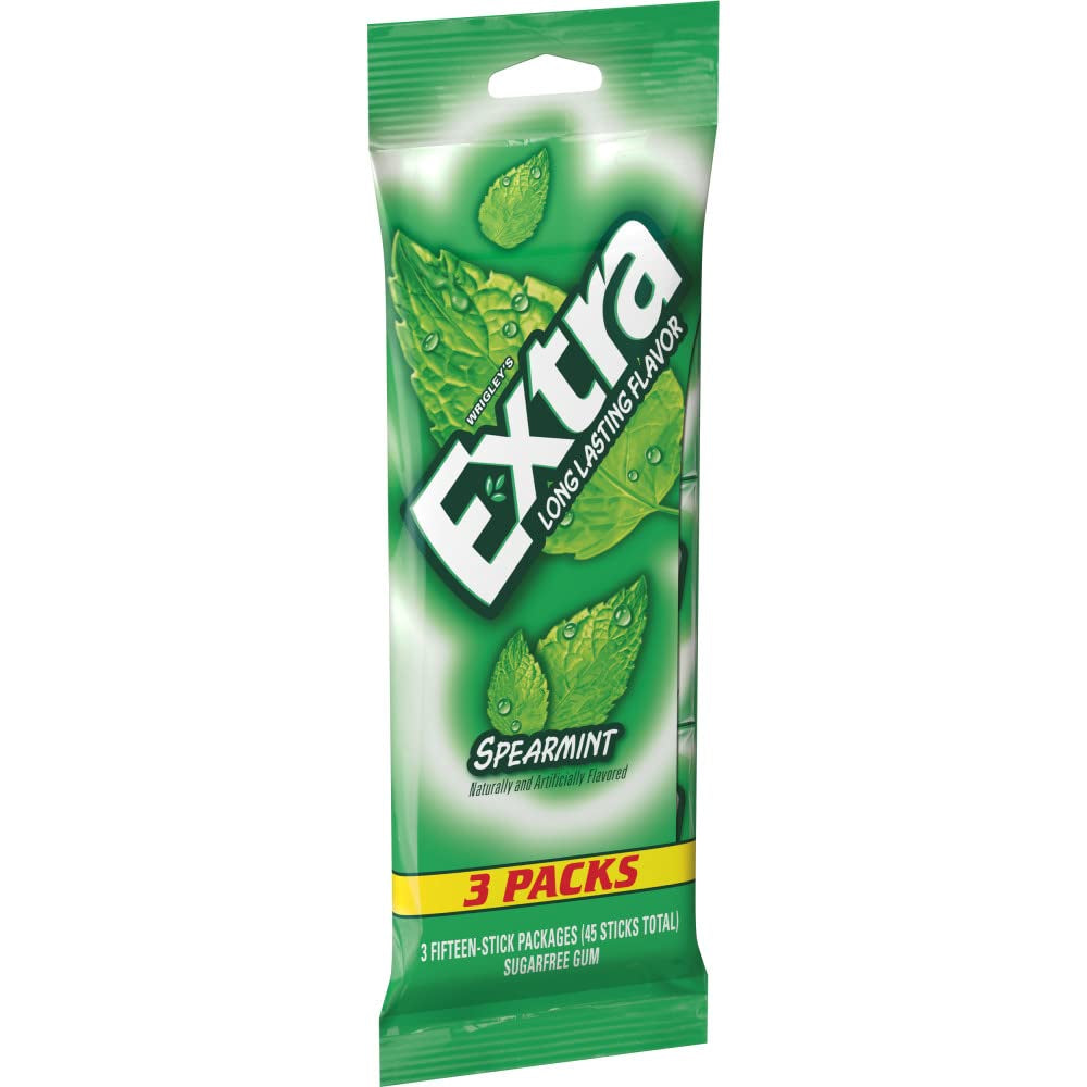 EXTRA Spearmint Sugar Free Chewing Gum, 3 Pack Bulk Gum (45 Sticks Total)