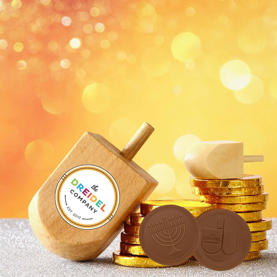 The Dreidel Company 25-Pack Hanukkah Milk Chocolate Gold Coins, Hanukkah Dreidel & Menorah Design Gelt, Non GMO, Kosher Certified OU-D (25-Pack)