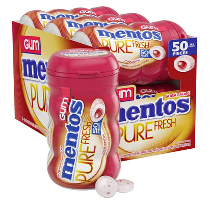Mentos Sugar Free Gum with Xylitol, Cinnamon, 50 Piece Bottle (6 Pack) 