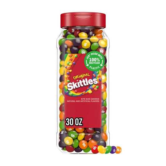 SKITTLES Original Chewy Fruity Rainbow Candy 30Oz Resealable Bulk Candy Jar