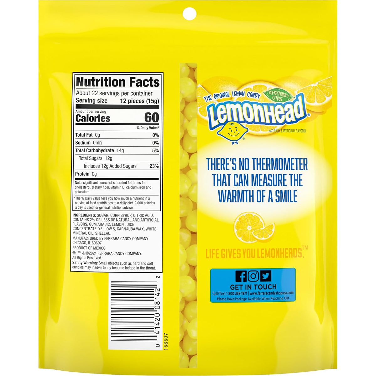 Lemonhead Hard Lemon Candy, Tangy & Sweet, Resealable Bag, 12 Oz