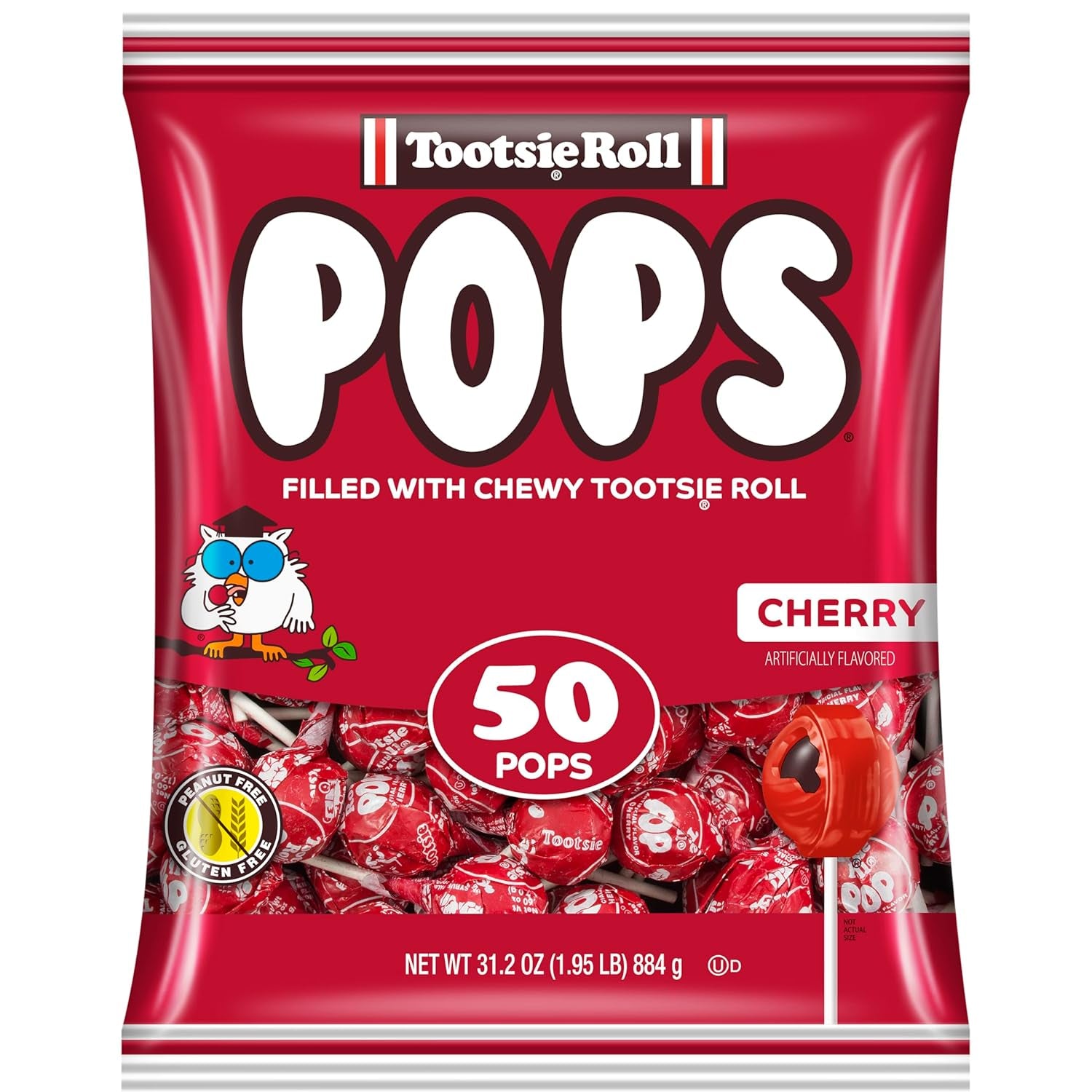 Tootsie Pops Cherry Flavored Lollipops, 50 Count, 1.95Lb (Pack of 1)