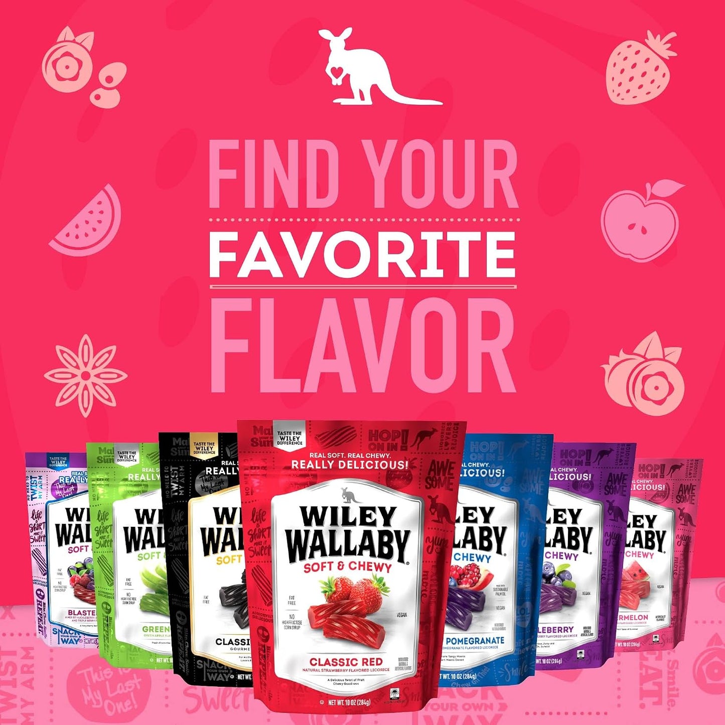 Wiley Wallaby Classic Red Strawberry Licorice Candy, Soft & Chewy, 24Oz, 2Pk