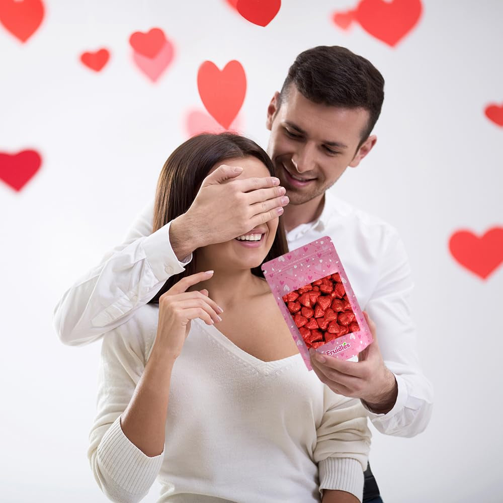 Half Pound Fruidles Valentine's Day Milk Chocolate Hearts, Red Individually Wrapped Foils