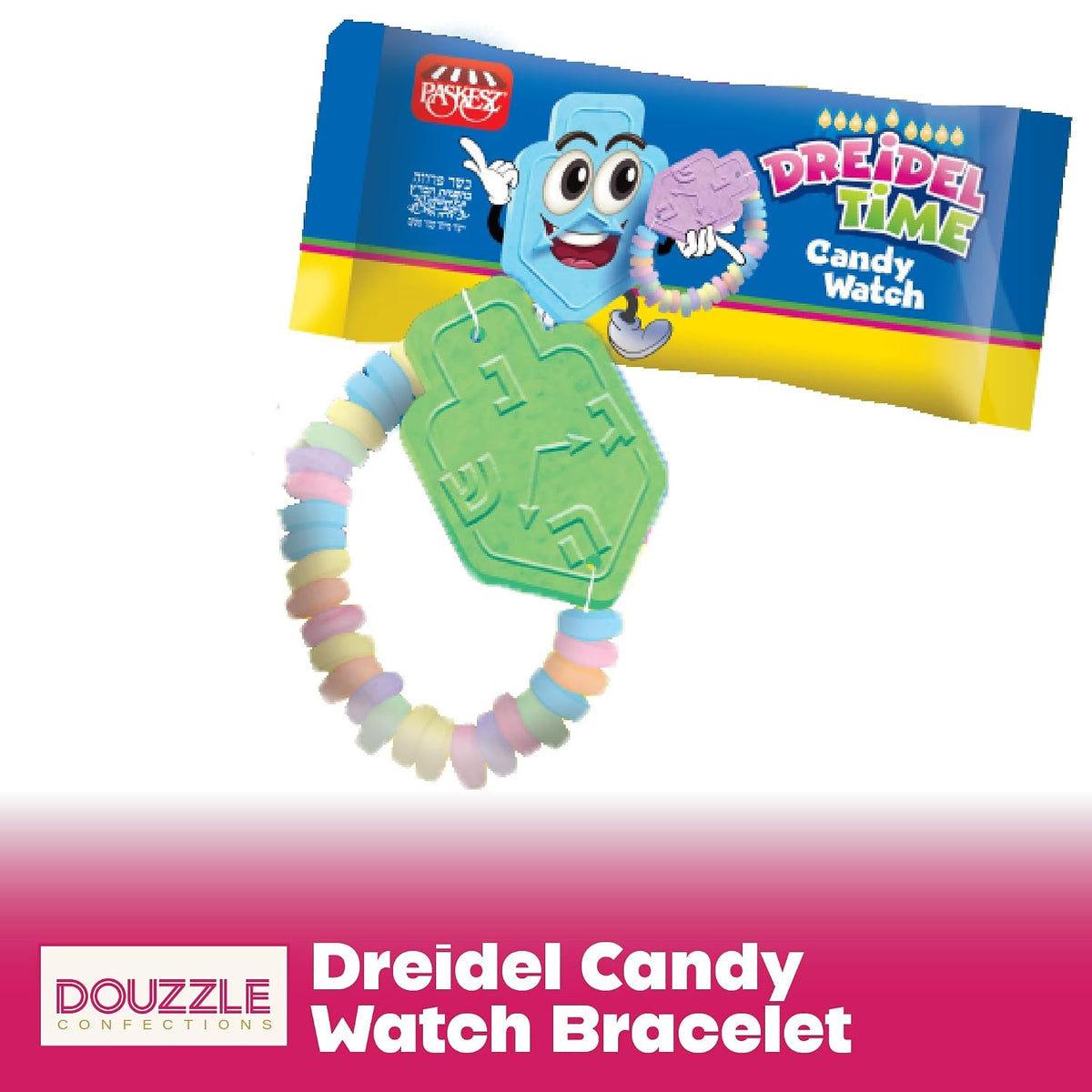 Douzzle Kosher, Hanukkah Candy Dreidels for Kids, Dreidel Time Candy Watches (Pack of 1) Hanukah Party Favors, Happy Chanuka Sweet Treat & Gifts