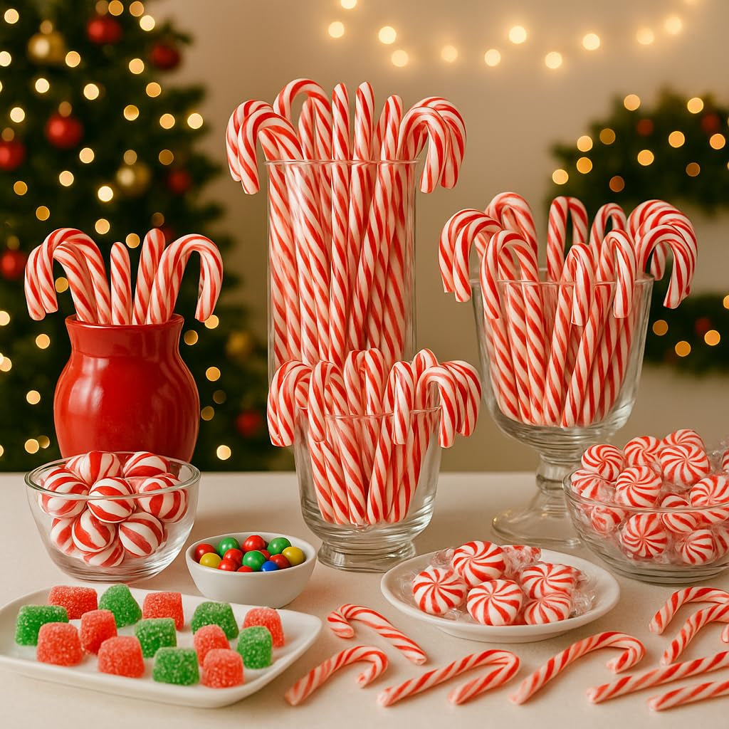 Candy Canes Peppermint Flavored 120 Pieces Individually Wrapped Red & White - Holiday Edible Regular Size Bulk Pack Candy Cane