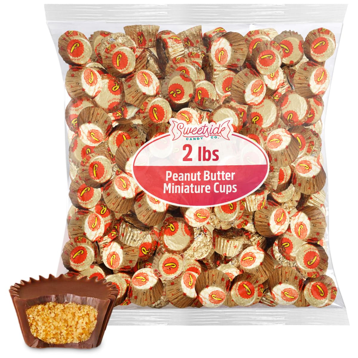 Peanut Butter Miniature Cups, 2Lb Pack of Peanut Butter Cups Bulk, Perfect Reescups 