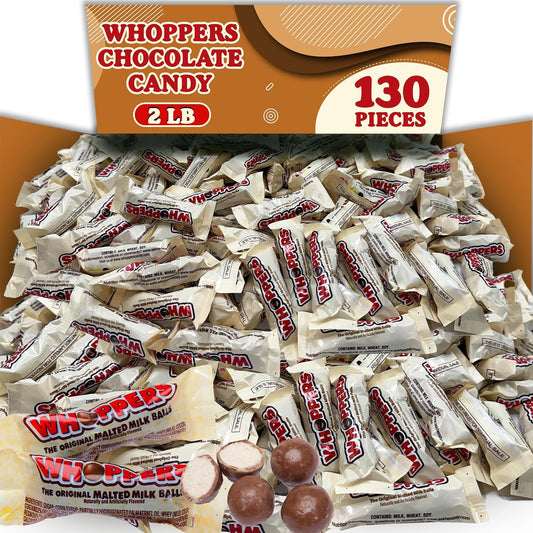 Whoopers Malted Milk Chocolate Candy Balls, 2 Lbs Bulk, Individually Wrapped Fun Size Packs, 3 Balls per Pack, Appx 130 Packs